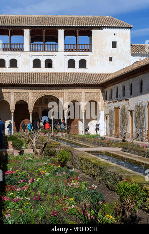 Water garden in the Palace of Generalife in the Alhambra (Granada, Spain) Stock Photo