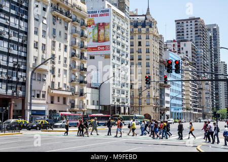 Buenos Aires Argentina,Avenida del Libertador,street scene,buildings,pedestrians,crossing,red light,taxi,bus,Hispanic,ARG171128156 Stock Photo