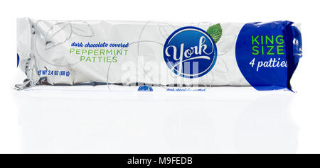 Winneconne, WI - 27 February 2018: A York peppermint king size candy bar on an isolated background. Stock Photo