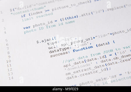 Web developer programming code. Programming, webdesign HTML printed code. Computer www script. Stock Photo
