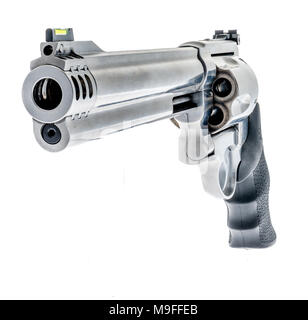 A silver revolver on an isolated background Stock Photo