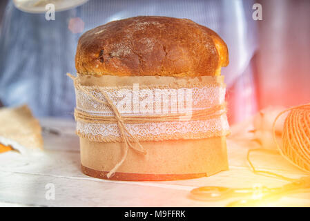 Easter cake on the table, sunlight from the window Stock Photo