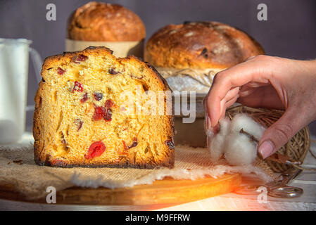 Easter cake on the table, sunlight from the window Stock Photo