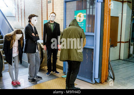 Buenos Aires Argentina,Subte subway Peru station,boy boys,male kid kids child children,girl girls,female,teen teens teenager teenagers,face mask,recor Stock Photo