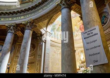 Buenos Aires Argentina,Belgrano,Parish of the Immaculate Conception,La Redonda,Catholic church,interior inside,columns,sign,Spanish language,Hispanic, Stock Photo