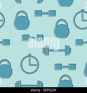 seamless pattern with gym icons - blue background Stock Vector
