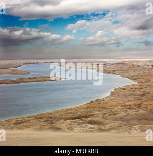 Clearing Winter Storm Over the Central Cascades, White Bluffs Ferry Landing, Columbia River at Hanford Reach National Monument Stock Photo