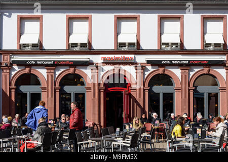 Speyer: street Maximilianstraße, pedestrian zone, restaurant, cafe, , Rheinland-Pfalz, Rhineland-Palatinate, Germany Stock Photo