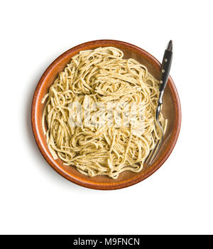 Italian pasta tagliolini with truffles in plate isolated on white background. Stock Photo