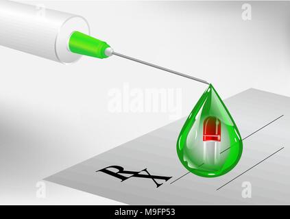 prescription. syringe and drop with  pill Stock Vector