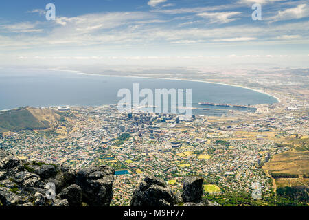 View of the city of Cape Town the Atlantic coast from Table Mountain