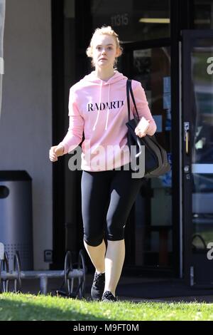 Elle Fanning leaves the gym without makeup on  Featuring: Elle Fanning Where: West Hollywood, California, United States When: 22 Feb 2018 Credit: WENN.com Stock Photo