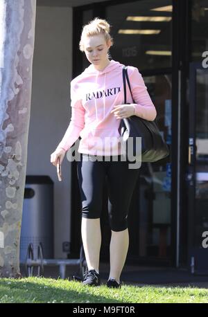 Elle Fanning leaves the gym without makeup on  Featuring: Elle Fanning Where: West Hollywood, California, United States When: 22 Feb 2018 Credit: WENN.com Stock Photo