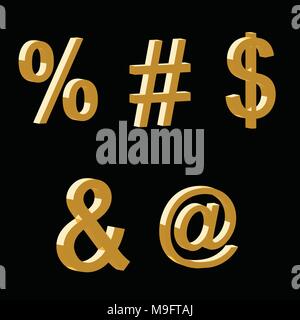 3D symbols vector set - percentage - hashtag - dollar - the word and - email symbol Stock Vector