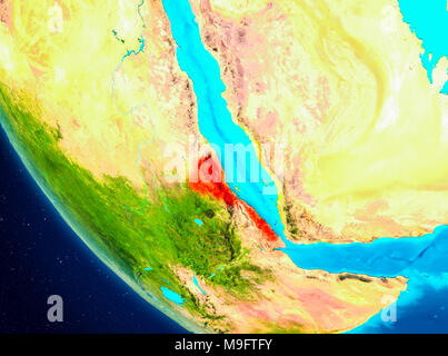 Eritrea highlighted in red on planet Earth. 3D illustration. Elements of this image furnished by NASA. Stock Photo