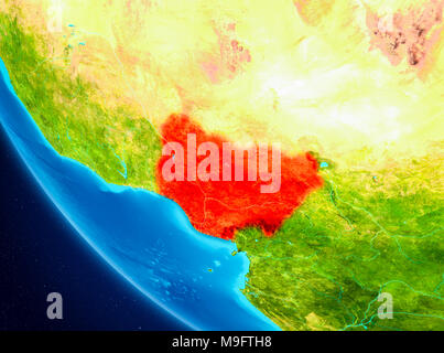 Nigeria highlighted in red on planet Earth. 3D illustration. Elements of this image furnished by NASA. Stock Photo