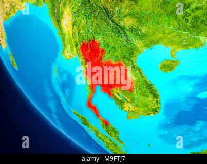 Thailand highlighted in red on planet Earth. 3D illustration. Elements of this image furnished by NASA. Stock Photo