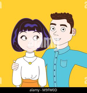 Cute Man And Woman Taking Selfie Portrait Embracing Stock Vector