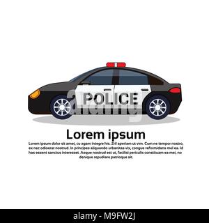 Vector police car side view isolated on white with flashing light ...