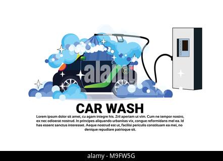 Car Wash Service Banner With Cleaning Vehicle Over Copy Space Background Stock Vector
