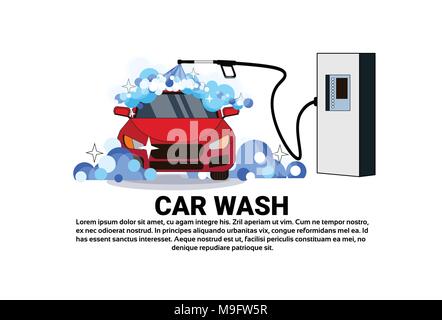 Car Wash Service Banner With Cleaning Vehicle Over Copy Space Background Stock Vector
