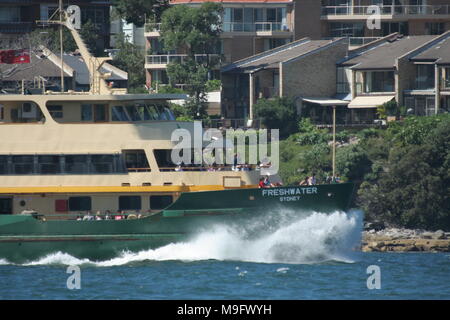 The Freshwater class is a class of ferry operating the Manly ferry service between Circular Quay and Manly on Sydney Harbour Stock Photo