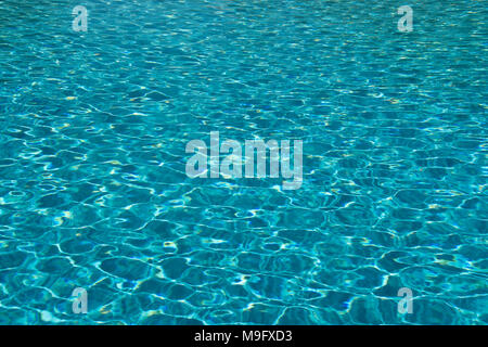 Clear blue water in the swimming pool on a sunny day with ripples on the surface Stock Photo