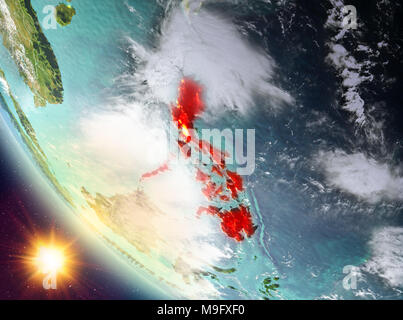 Philippines during sunset highlighted in red on planet Earth with ...