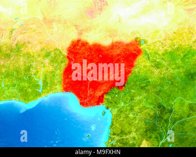 Nigeria highlighted in red on planet Earth. 3D illustration. Elements of this image furnished by NASA. Stock Photo