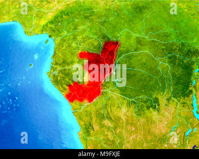 Congo highlighted in red on planet Earth. 3D illustration. Elements of this image furnished by NASA. Stock Photo