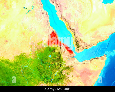 Eritrea highlighted in red on planet Earth. 3D illustration. Elements of this image furnished by NASA. Stock Photo