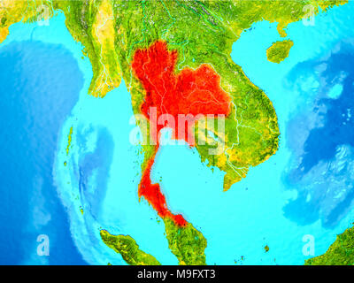 Thailand highlighted in red on planet Earth. 3D illustration. Elements of this image furnished by NASA. Stock Photo