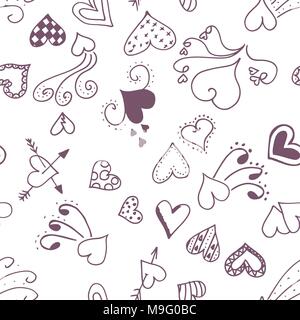 Handdrawn heart seamless pattern background Stock Vector