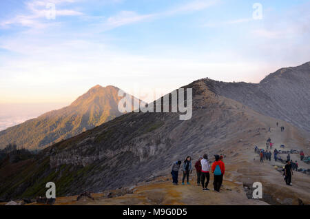 Mount Ijen, East Java, Indonesia - October 2nd, 2017: Sunrise over Kawah Ijen Stock Photo