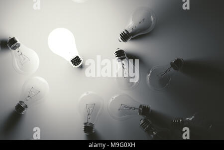 Black and white photo on top of bulbs lying on table Stock Photo
