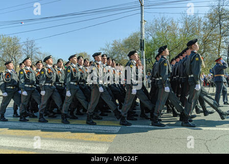 Tyumen, Russia - May 9. 2009: Parade of Victory Day in Tyumen. Cadets of police academy marching on parade Stock Photo
