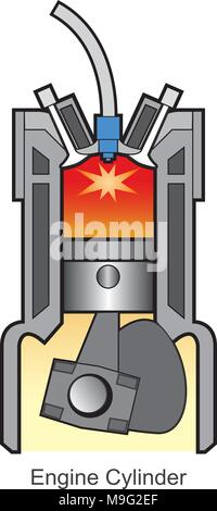 Engine Cylinder illustration. White isolate background. Stock Vector