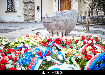 Bratislava, Slovakia. 25th March, 2018. Flowers and candles in memory of first mass demonstration against communist regime in former Czechoslovakia (25th March, 1988) at the memorial of Candle demonstration at Hviezdoslav square, Bratislava. Credit: Vladimir Cuvala/Alamy Live News Stock Photo