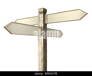 3D illustration of crossroads signpost indicating travel or indecision with a wooden look Stock Photo