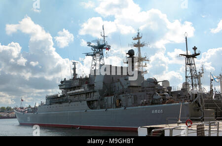 Sevastopol, Crimea, Ukraine - August 17, 2012: Large landing ship Yamal anchored in the bay. Stock Photo