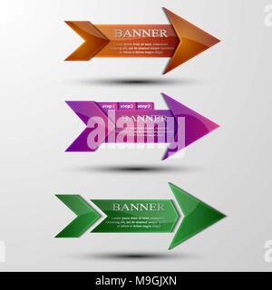 The vector set of multi colored different arrows banner Stock Vector