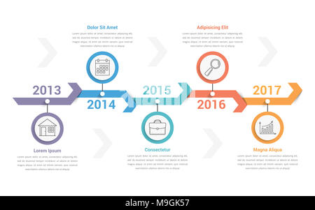 Timeline infographics template with arrows, flowchart, workflow or ...