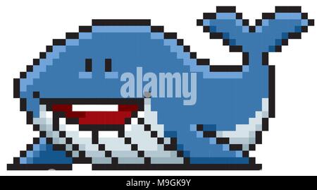 Vector illustration of Whale cartoon - Pixel design Stock Vector