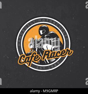 Retro motorcycle emblem on dark grunge background. Stock Vector