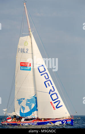 Yacht OPERON RACING, class eco 60, Zbigniew Gutkowski (pol) 2nd place in Velux 5 Oceans Race 2011. Bay of Gdansk, Poland, Europe. Stock Photo