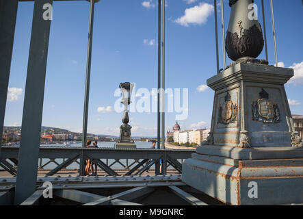 Ornaments on the cast iron Liberty bridge in Budapest, Hungary Stock Photo