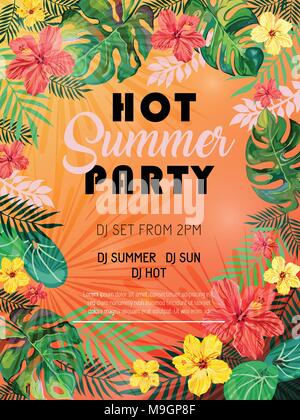 Hot summer party design poster or flyer. Stock Vector
