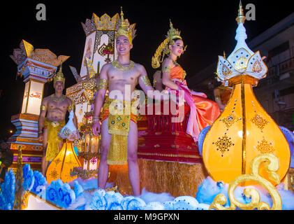 Participants in a parade during Yee Peng festival in Chiang Mai , Thailand Stock Photo