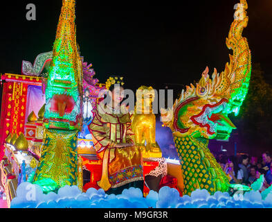 Participants in a parade during Yee Peng festival in Chiang Mai , Thailand Stock Photo