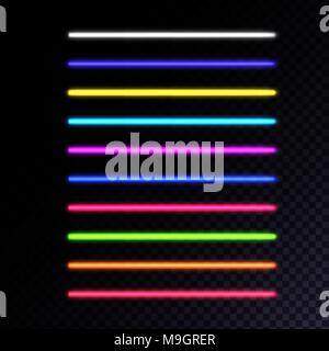 Set of neon lamps. Laser beams collection illustration Stock Vector